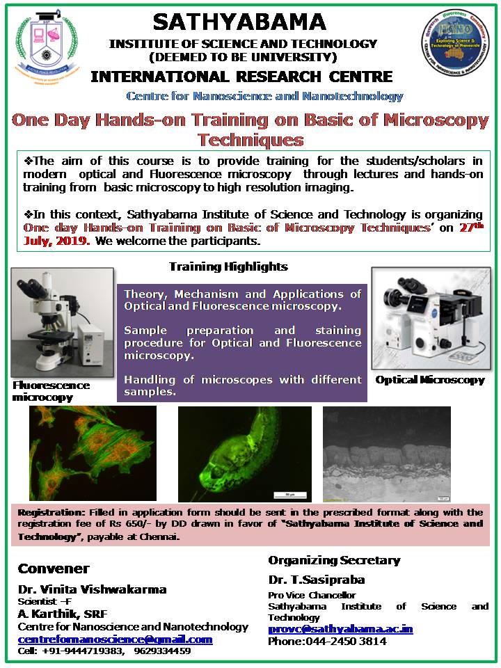 One Day Hands on Training on Basic of Microscopy Techniques 2019